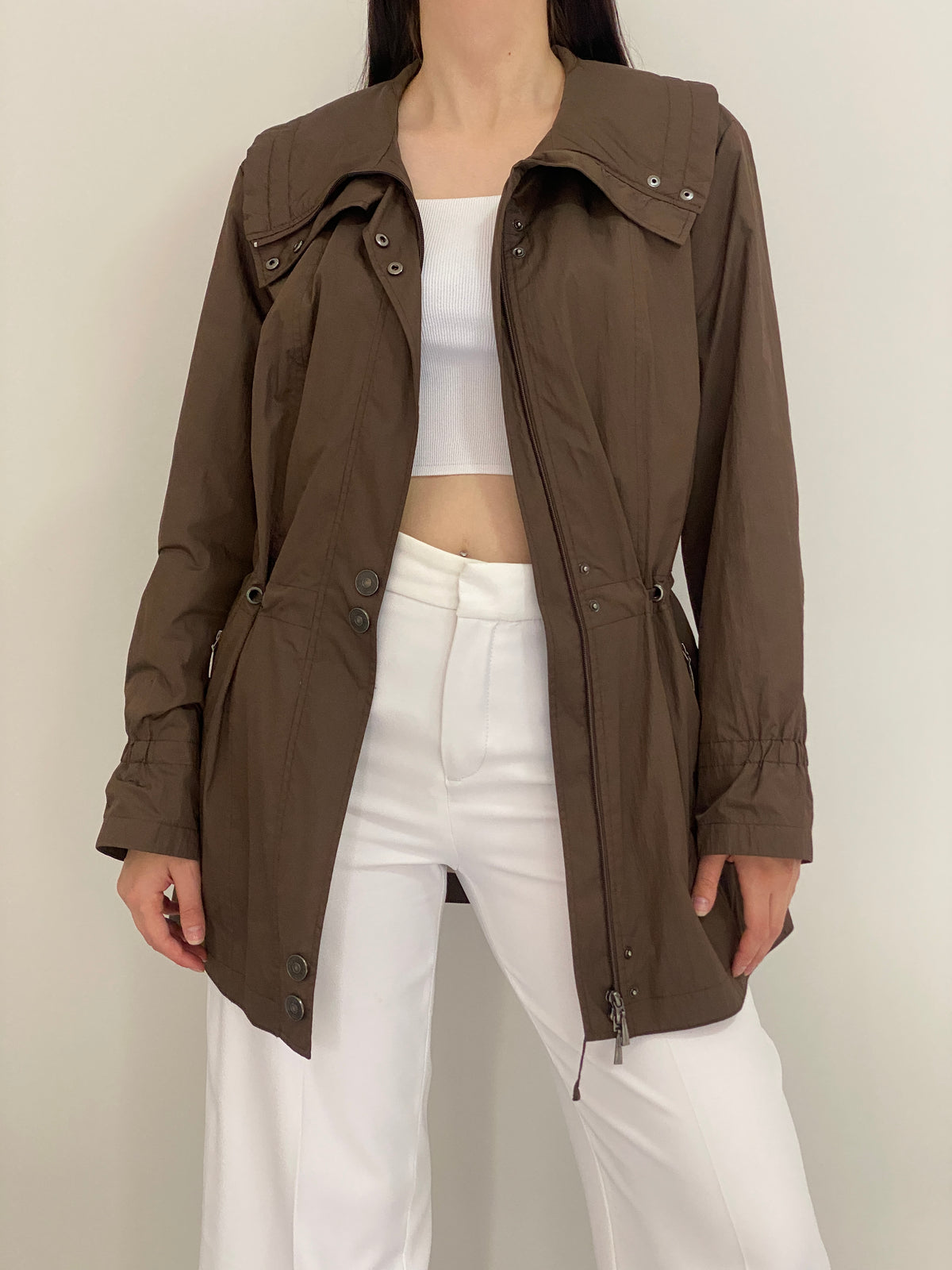 Y2K Opal Woman Chocolate Brown Lightweight Utility Trench Coat – L