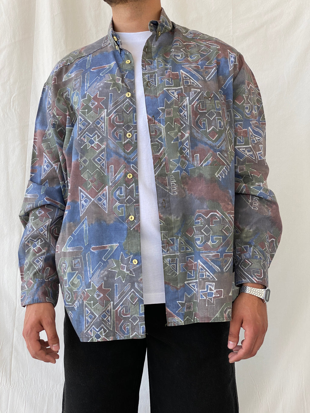 Vintage Ki////092 Clothing Company Men’s Tie-dye Geometric Print Long Sleeve Shirt - XL