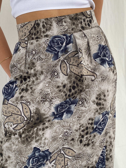 Vintage Handmade Grey Floral Midi Skirt - Balagan Vintage Midi Skirt 00s, 90s, floral skirt, midi skirt, NEW IN, Rama