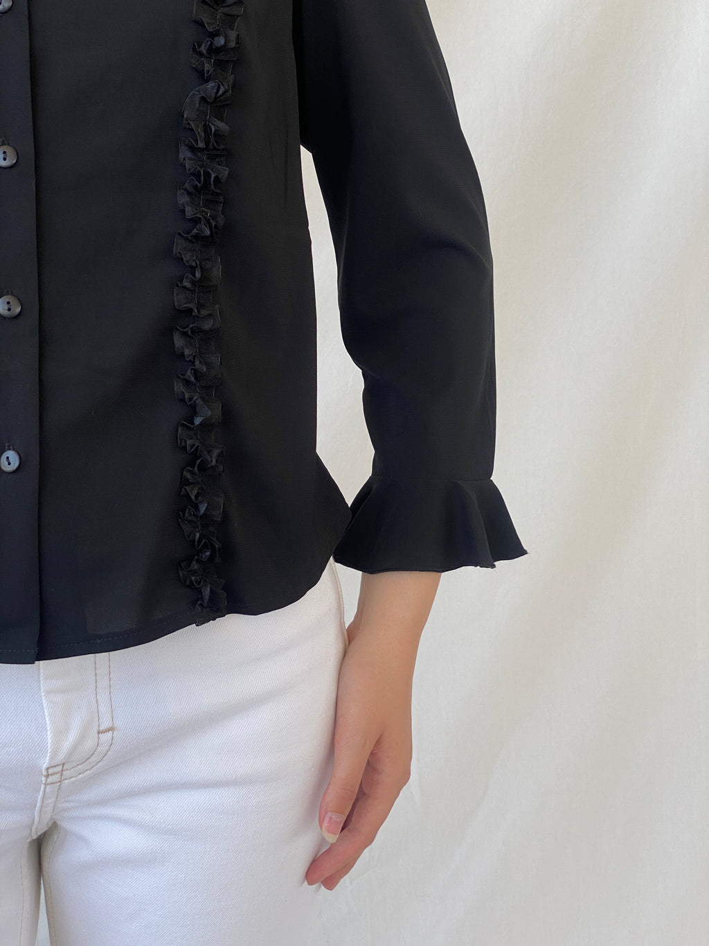 Y2K Under Cover Wear Black Ruffled Office Button Up Shirt - L