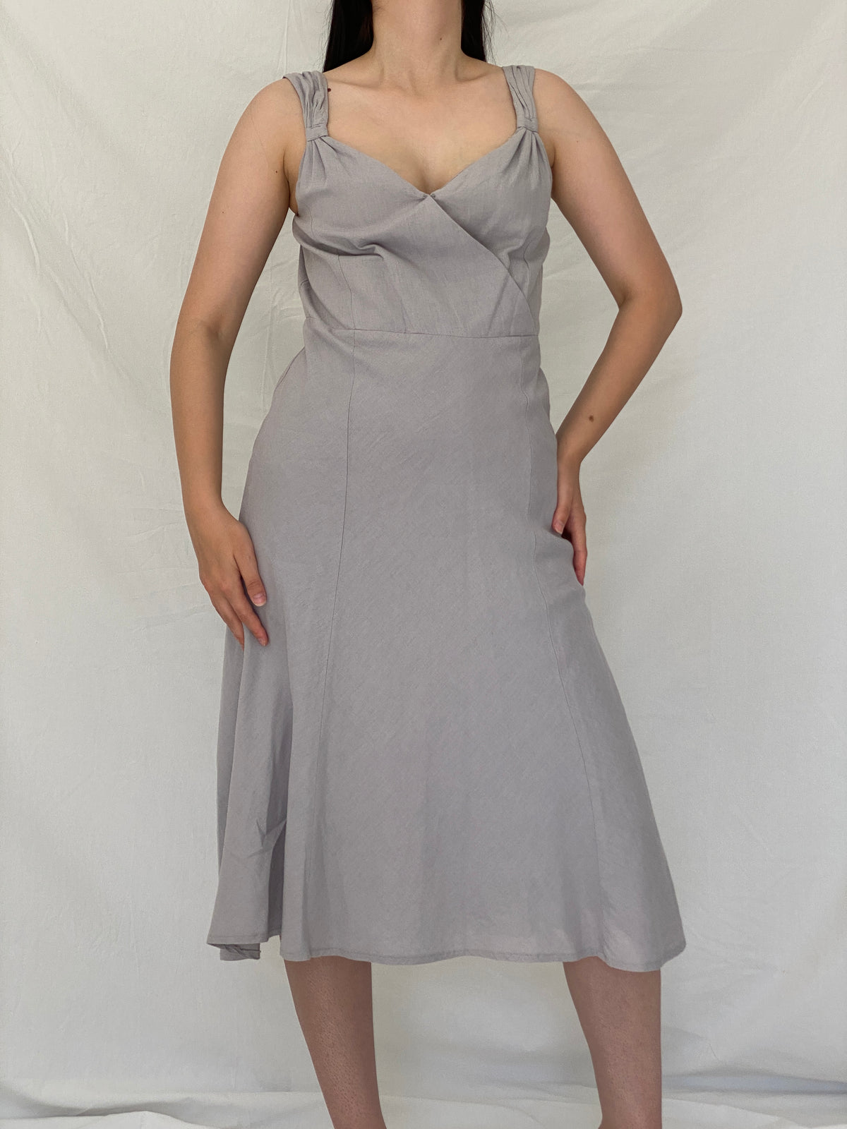 Vintage Y2K Jacqueline Riu Dove Grey Linen Cotton Blend Midi Dress - M Vintage Y2K Jacqueline Riu Dove Grey Linen Cotton Blend Midi Dress - M