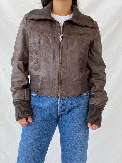 Y2K Wear Me Work Me Love Me Brown Leather Biker Jacket - XL