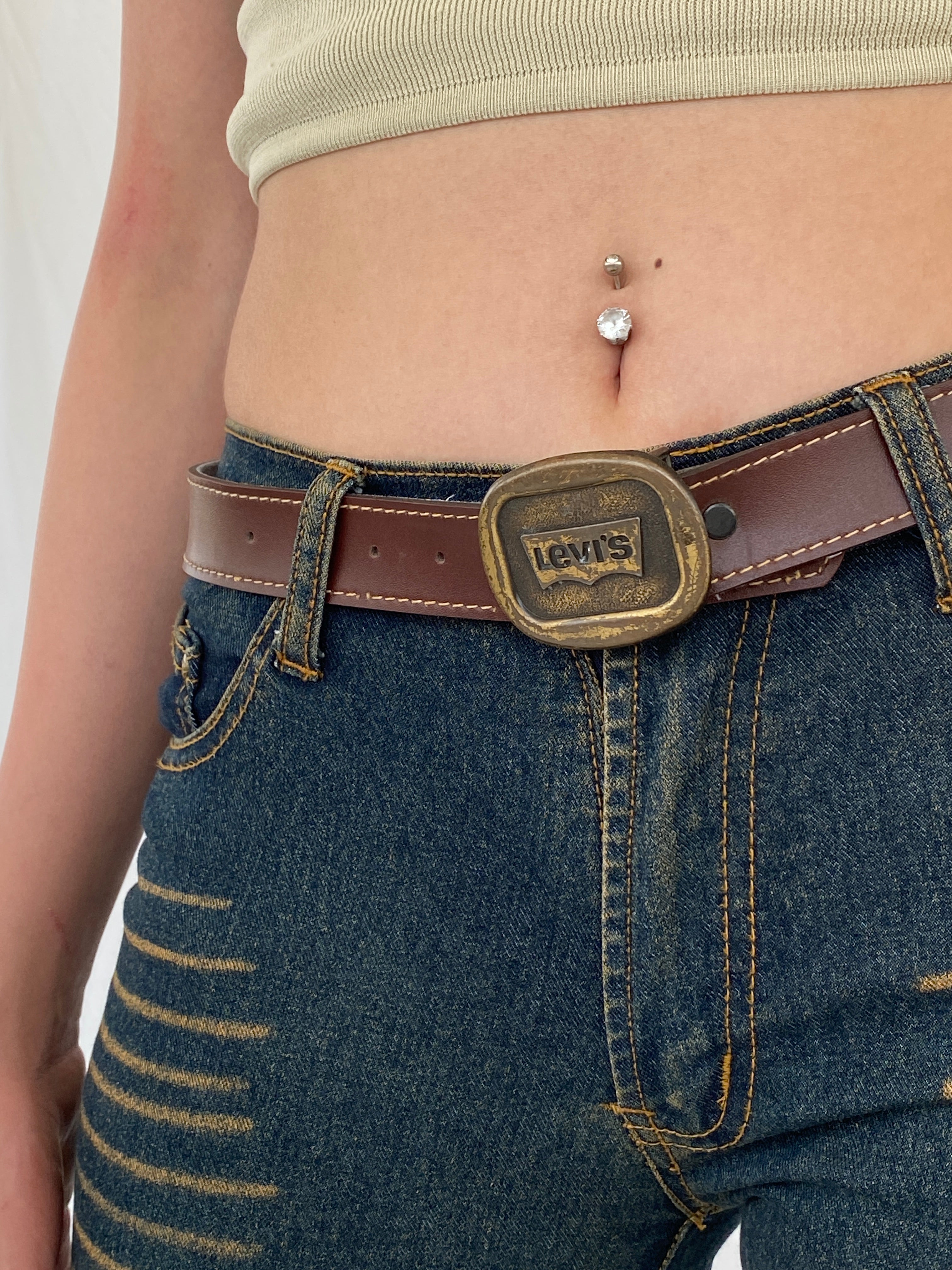 Vintage Levi’s Brown Leather Belt With Century Canada Buckle