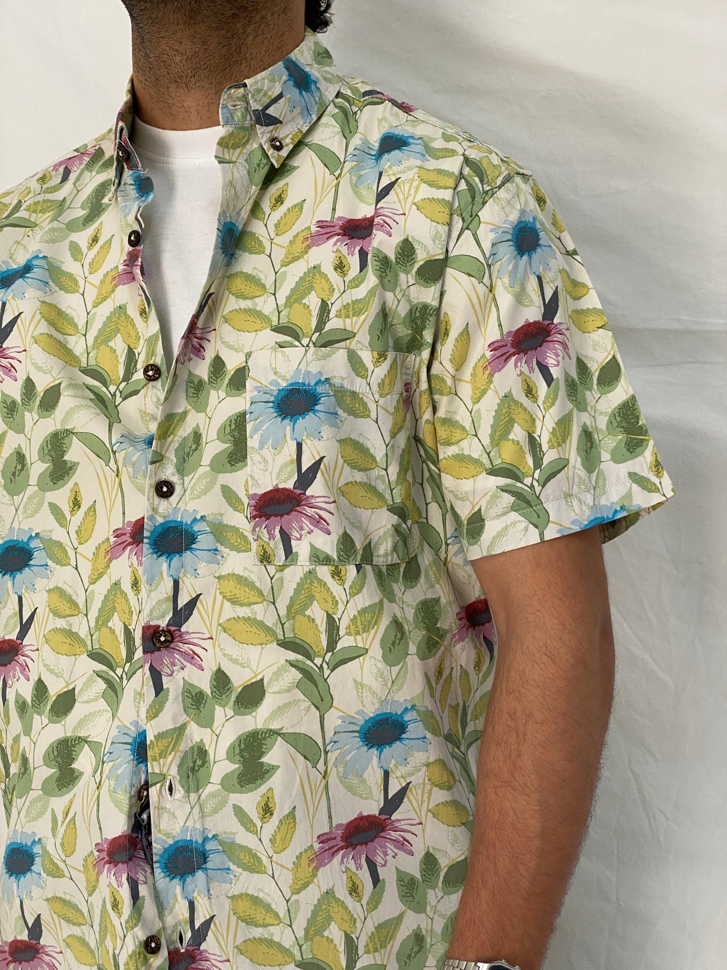 Vintage Burning Palma by Vailent Co Botanical Floral Button-Up Retro Vacation Shirt – L
