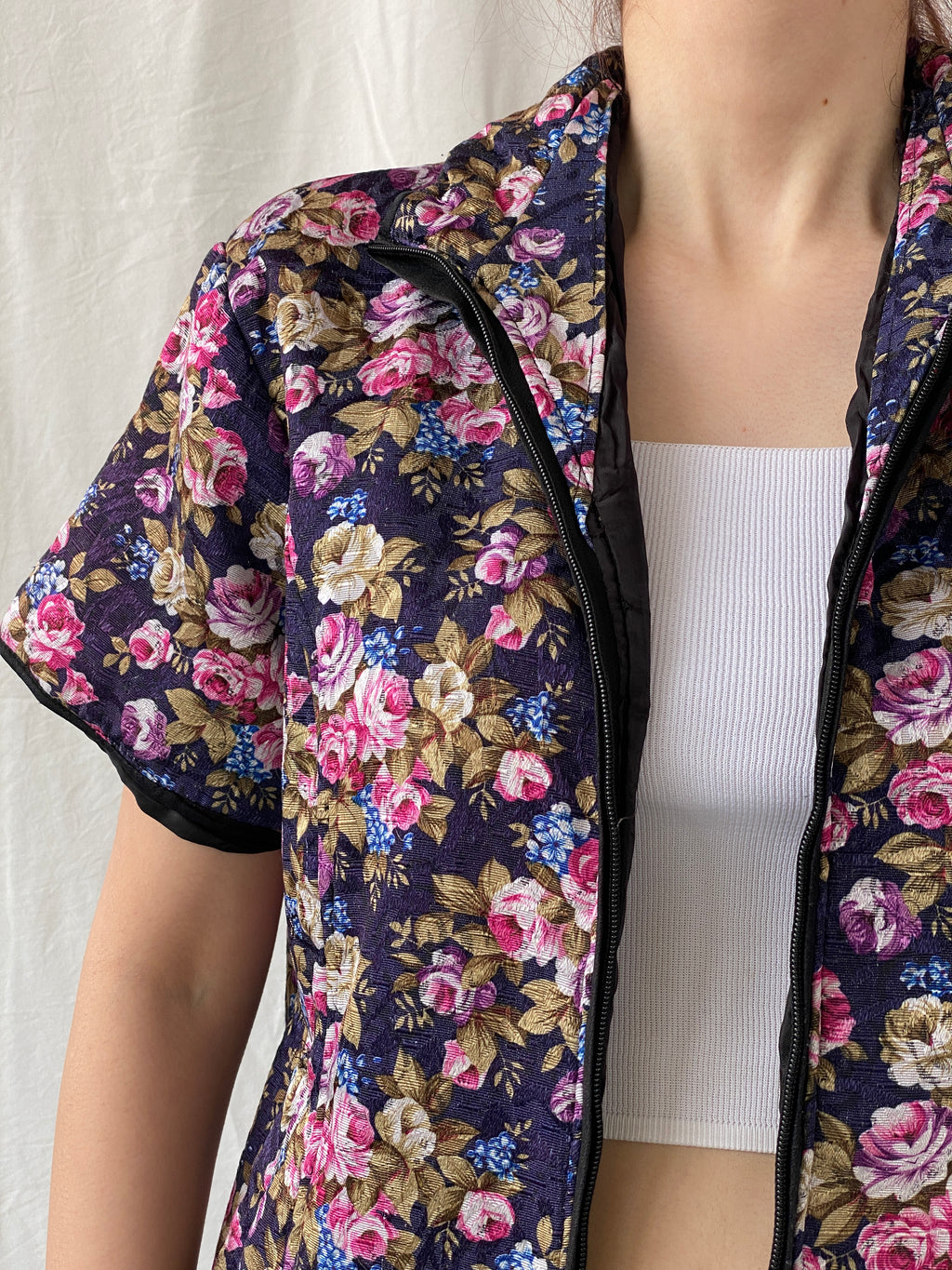 Vintage Quilted Piaona Disha Bolero Kimono Ethnic Floral Multicolor Jacket - L