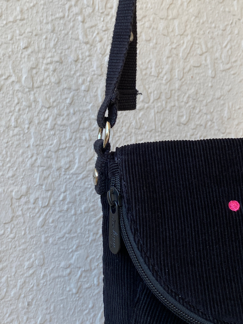 Y2K Thirty-One Black Corduroy Crossbody Bag with Pink Monogram J
