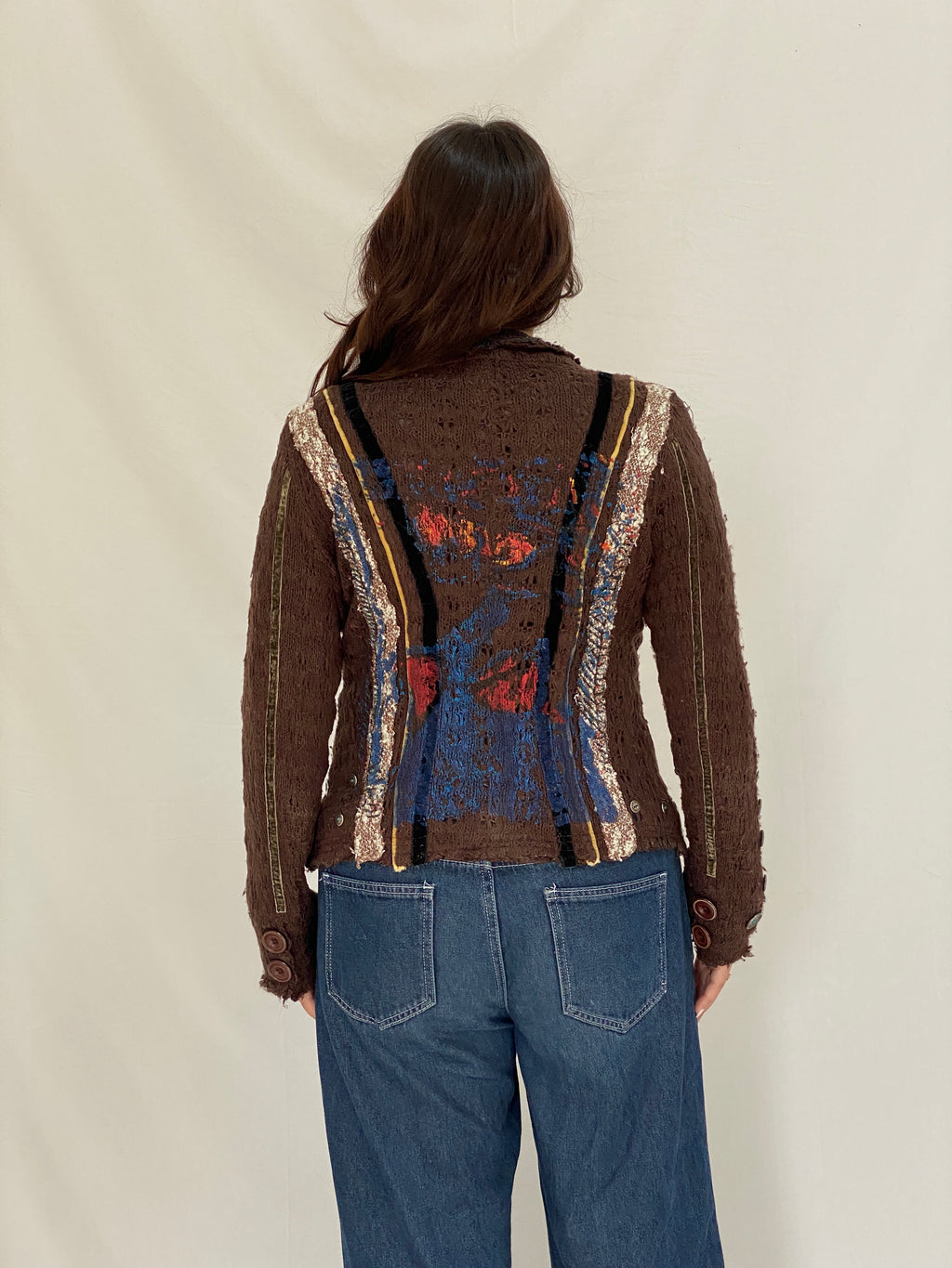 Vintage Soggo Brown Boho Knit Button-Up Cardigan Jacket – M