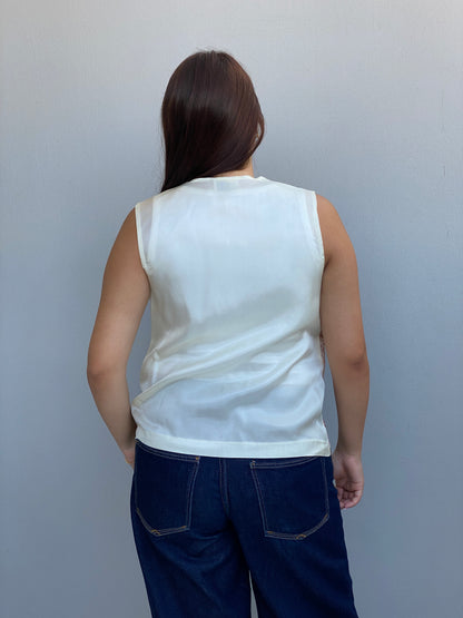 Vintage 90s O.S.O Sport Cream Floral Tapestry Star Button Vest – L