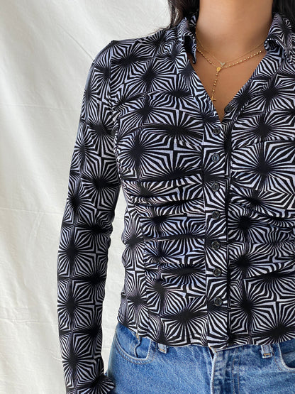 Vintage Y2K Button Up Psychedelic Print Full Sleeve Shirt - M