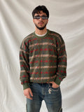 Vintage Charly Mach Men’s Green Jumper Striped Knitted Crew Neck Sweater - L