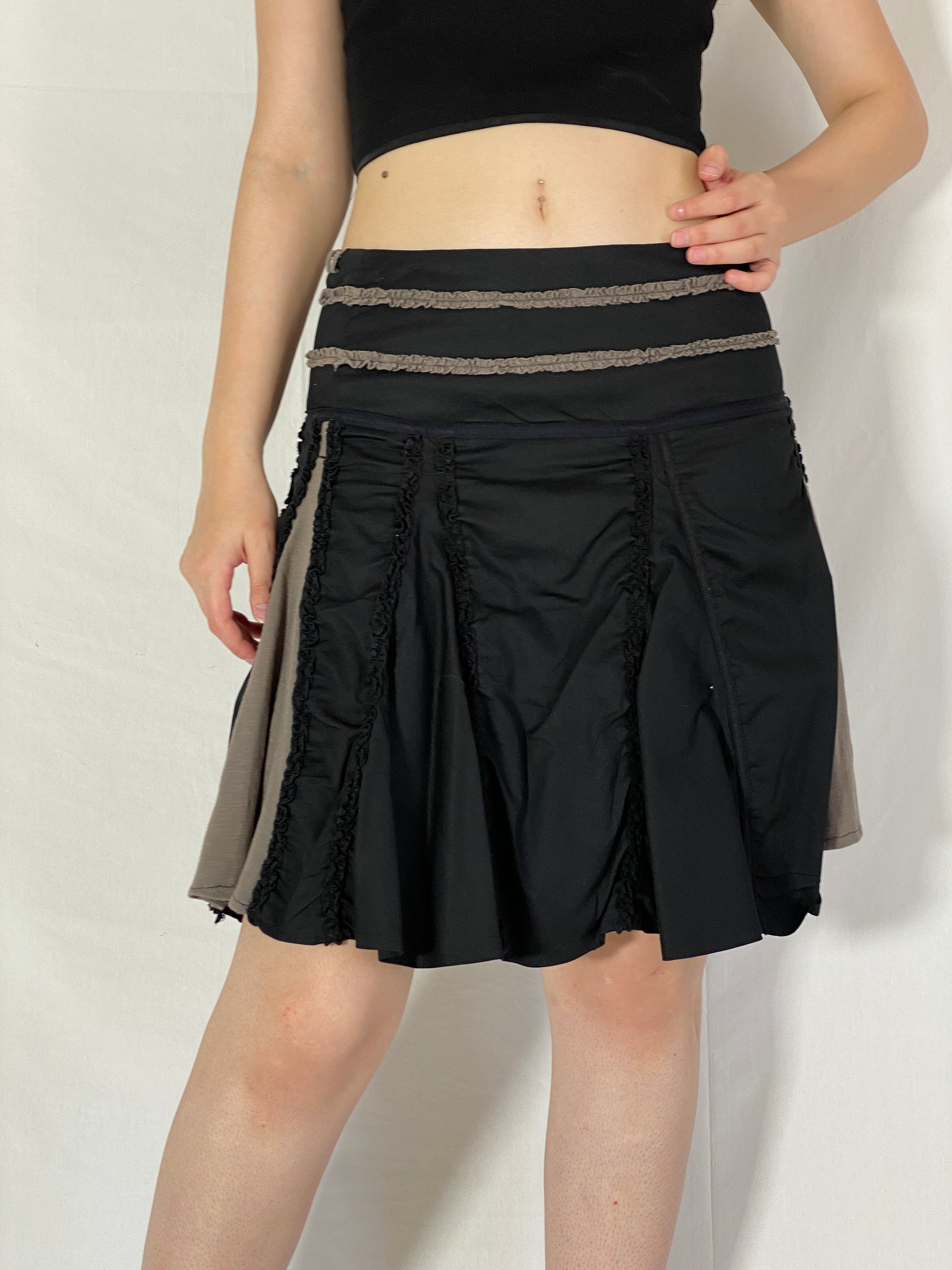 Vintage Solola Black & Taupe Patchwork Skirt - M
