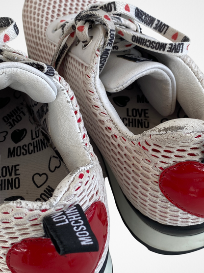 Love Moschino Women‘s White Sneakers With A Red Heart On Back - 37EUR