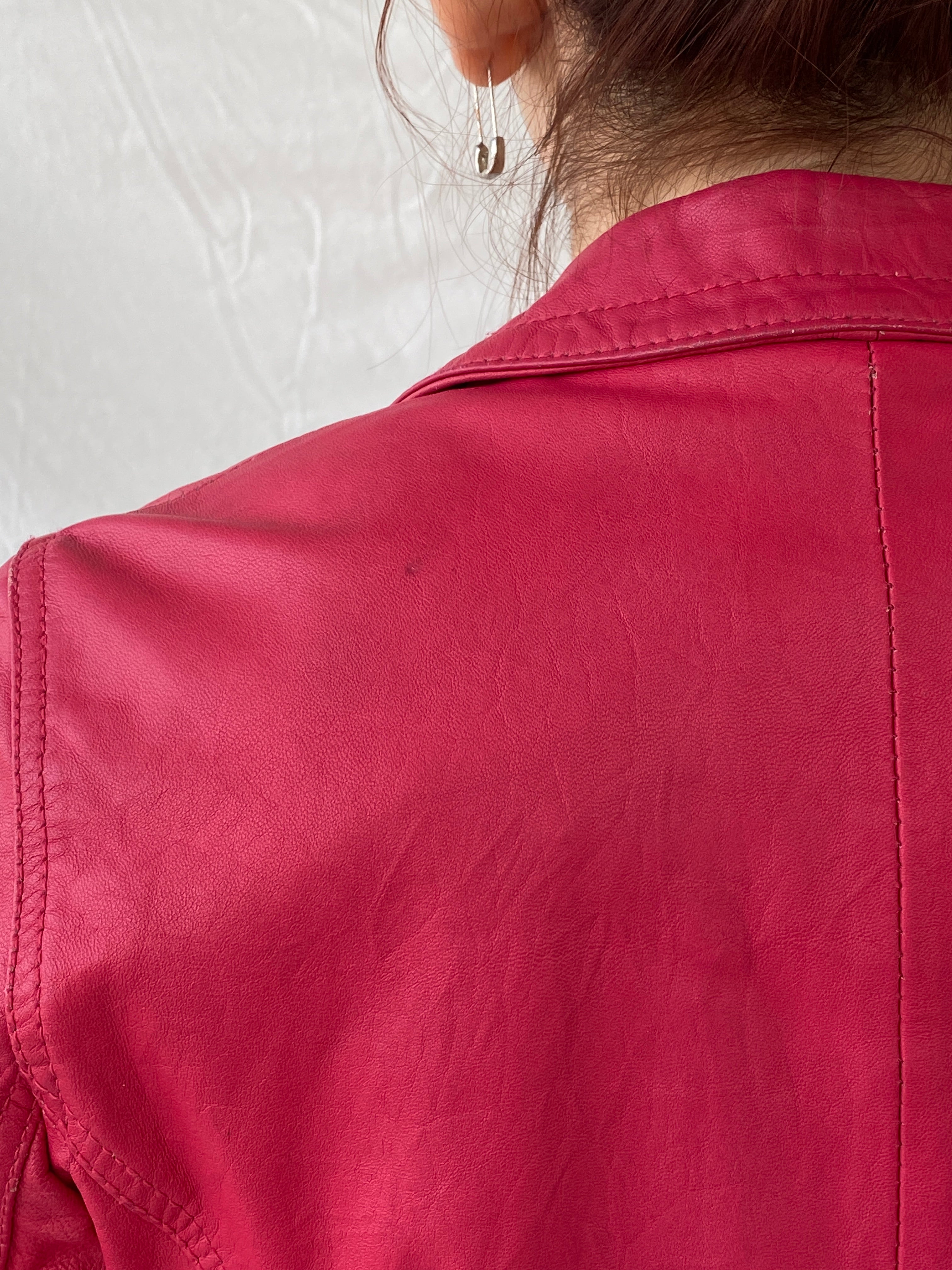 Vintage Gipsy Genuine Leather Pink Women’s Button Front Blazer - XS