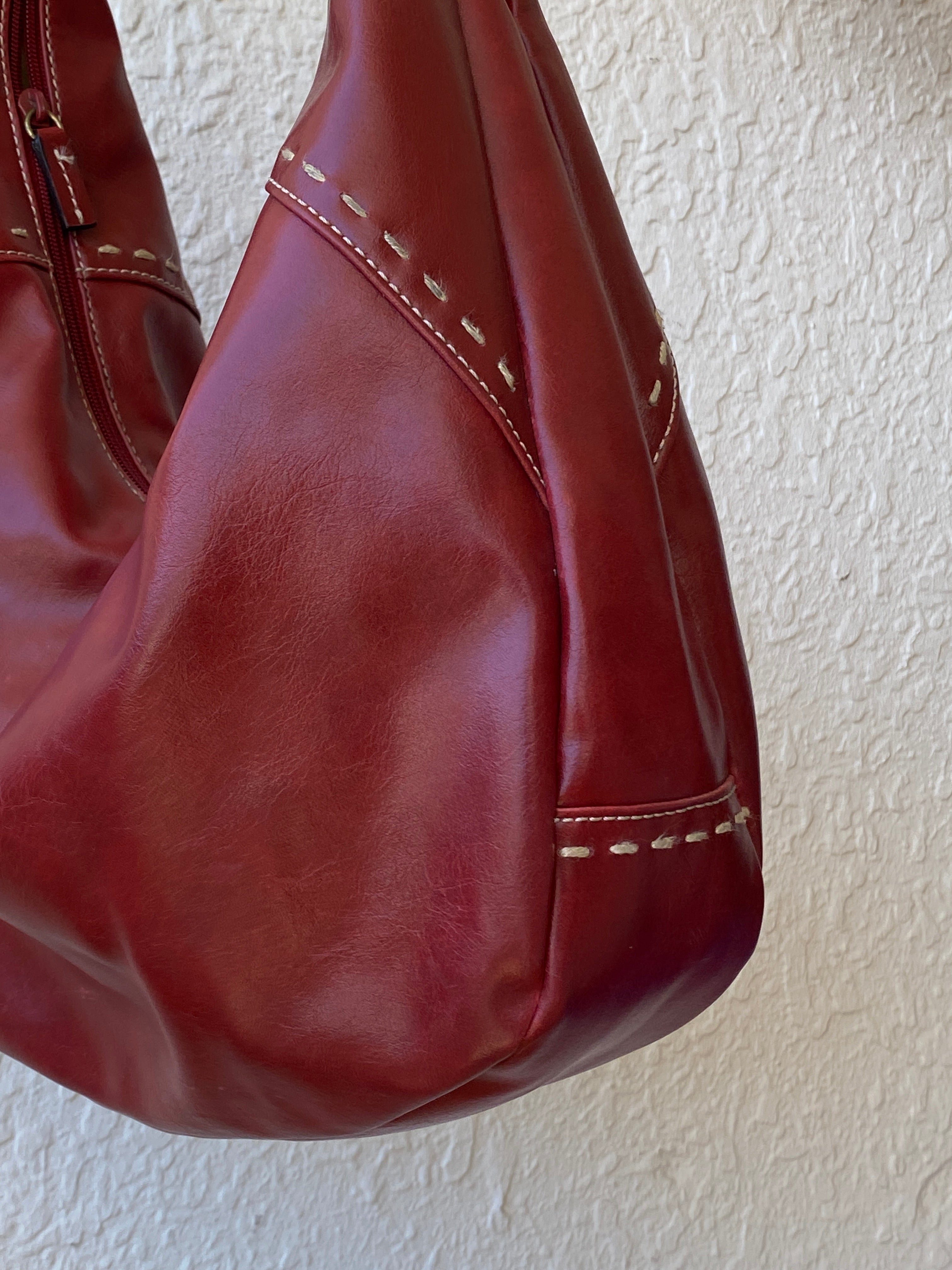 Y2K Nine West Red Faux Leather Hobo Shoulder Bag