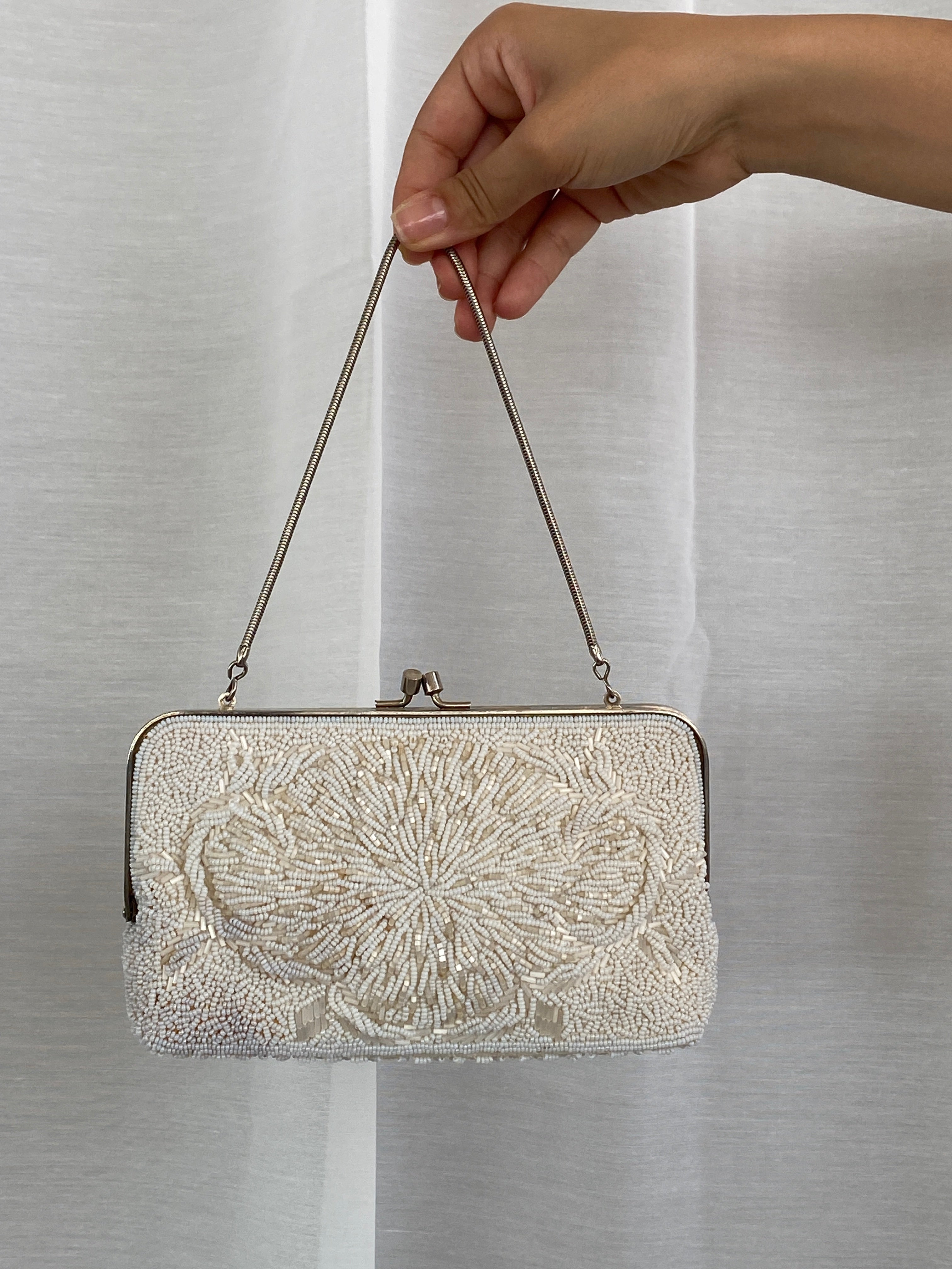 Vintage White Beaded Evening Bag