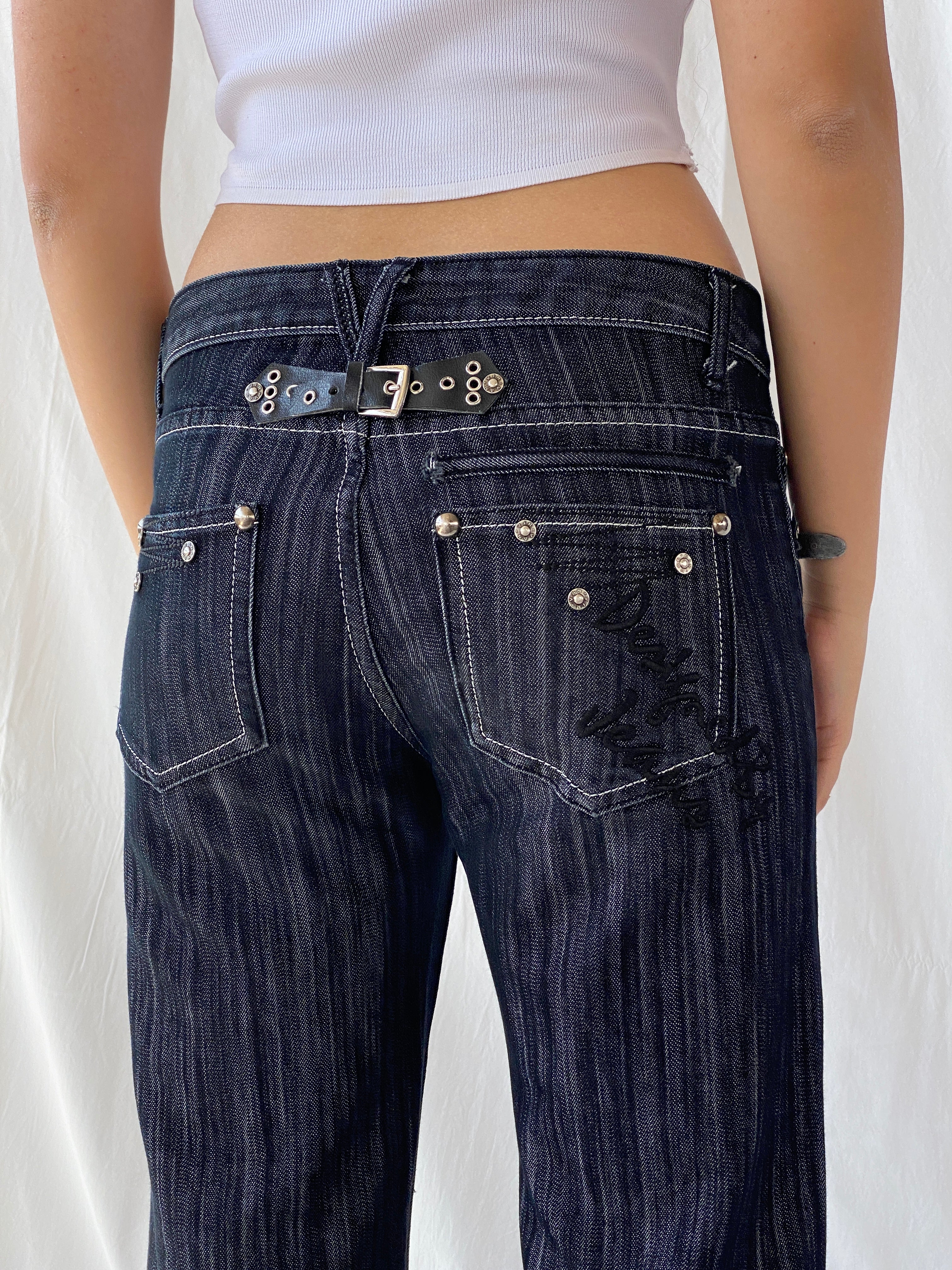Vintage Y2K Platinum Grunge Dark Wash Low Rise Straight Cut Jeans - 38EUR
