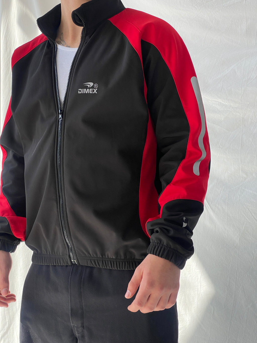 جاكيت ركوب الدراجات Dimex Colorblock Soft Shell للرجال بسحاب أحمر وأسود - مقاس كبير