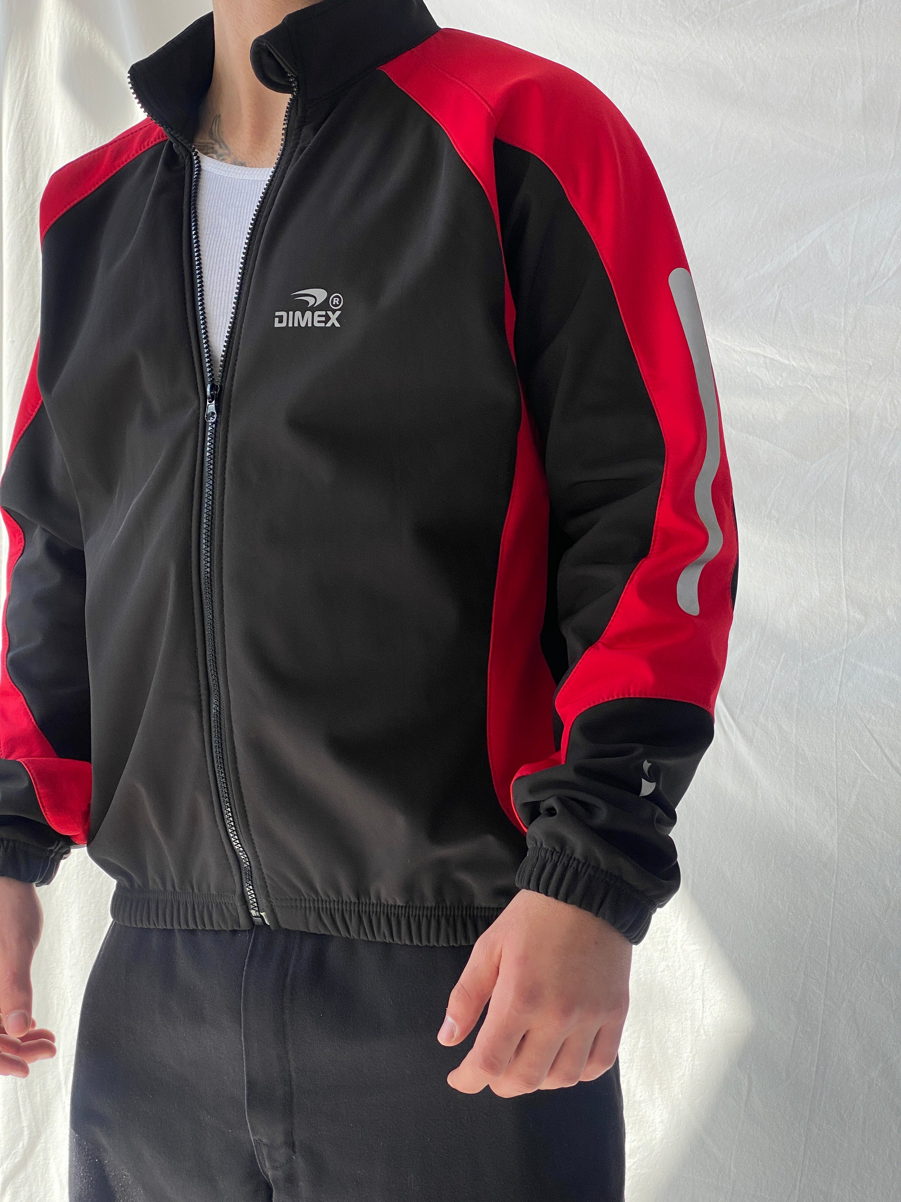 جاكيت ركوب الدراجات Dimex Colorblock Soft Shell للرجال بسحاب أحمر وأسود - مقاس كبير