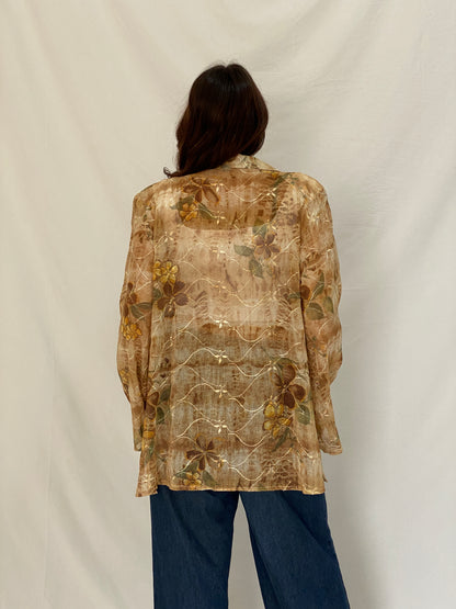 Vintage ARS Collection Sheer Floral Button-Up Shirt – XL