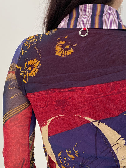 Y2K Save The Queen! Multicolor Whimsical Baroque Sheer Shirt – M