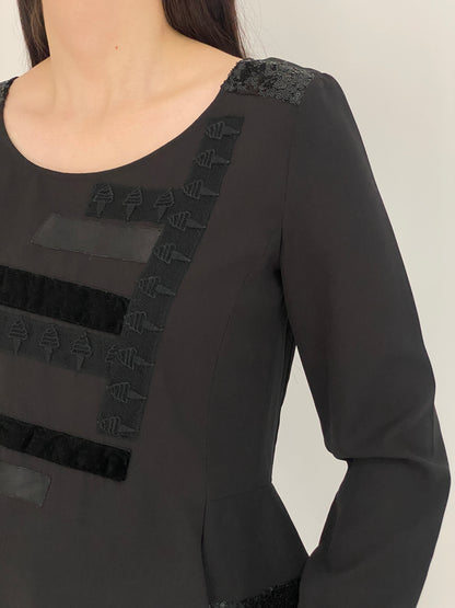 Vintage SÃO PAULO Black Sequin Patched Peplum Evening Top – S