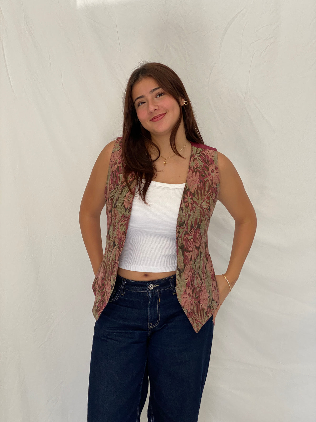 Vintage The Limited Floral Tapestry Vest Pink Button Front Waistcoat – S Vintage The Limited Floral Tapestry Vest Pink Button Front Waistcoat – S