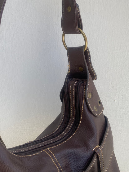 Vintage Y2K Brown Leather Purse Belt Detail Shoulder Bag