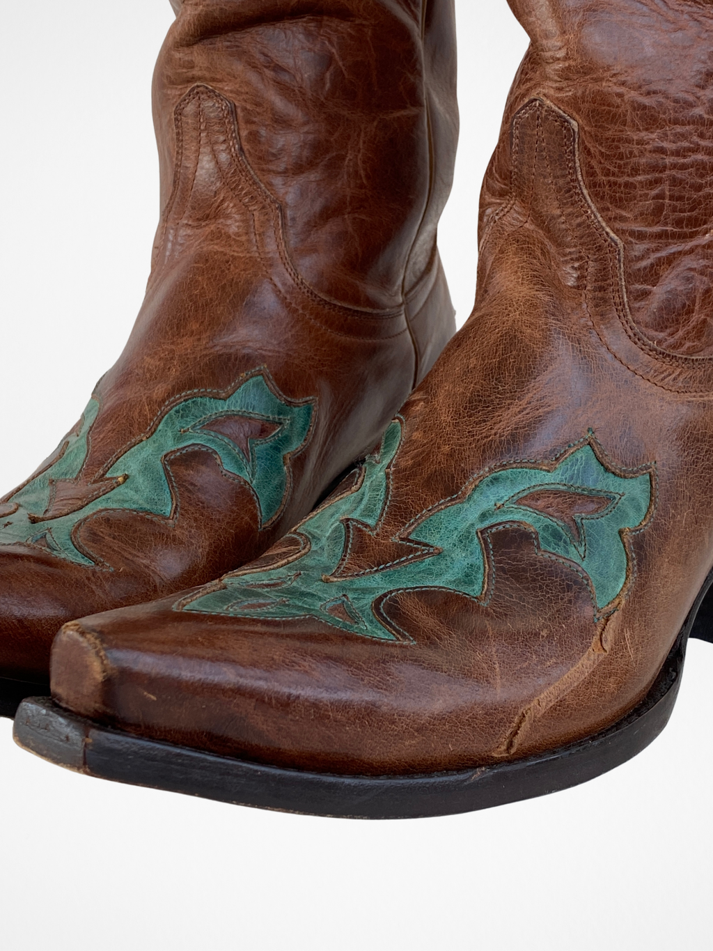 Vintage Yippee ki Yay Old Gringo Turquoise & Brown Genuine Leather Cowboy Boots - 39EUR