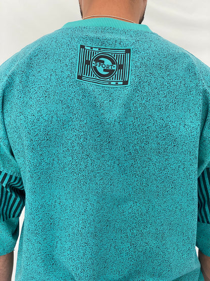 Vintage 90s Avenues by Street Scenes Teal Colorblock Knit Sport Top - L