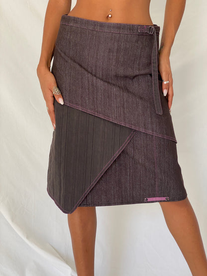 Vintage Y2K Patrice Bréal Cotton Blend Asymmetric Layered Denim Midi Skirt - M