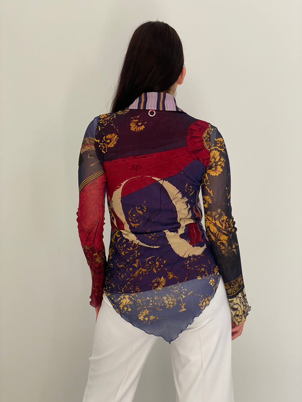 Y2K Save The Queen! Multicolor Whimsical Baroque Sheer Shirt – M
