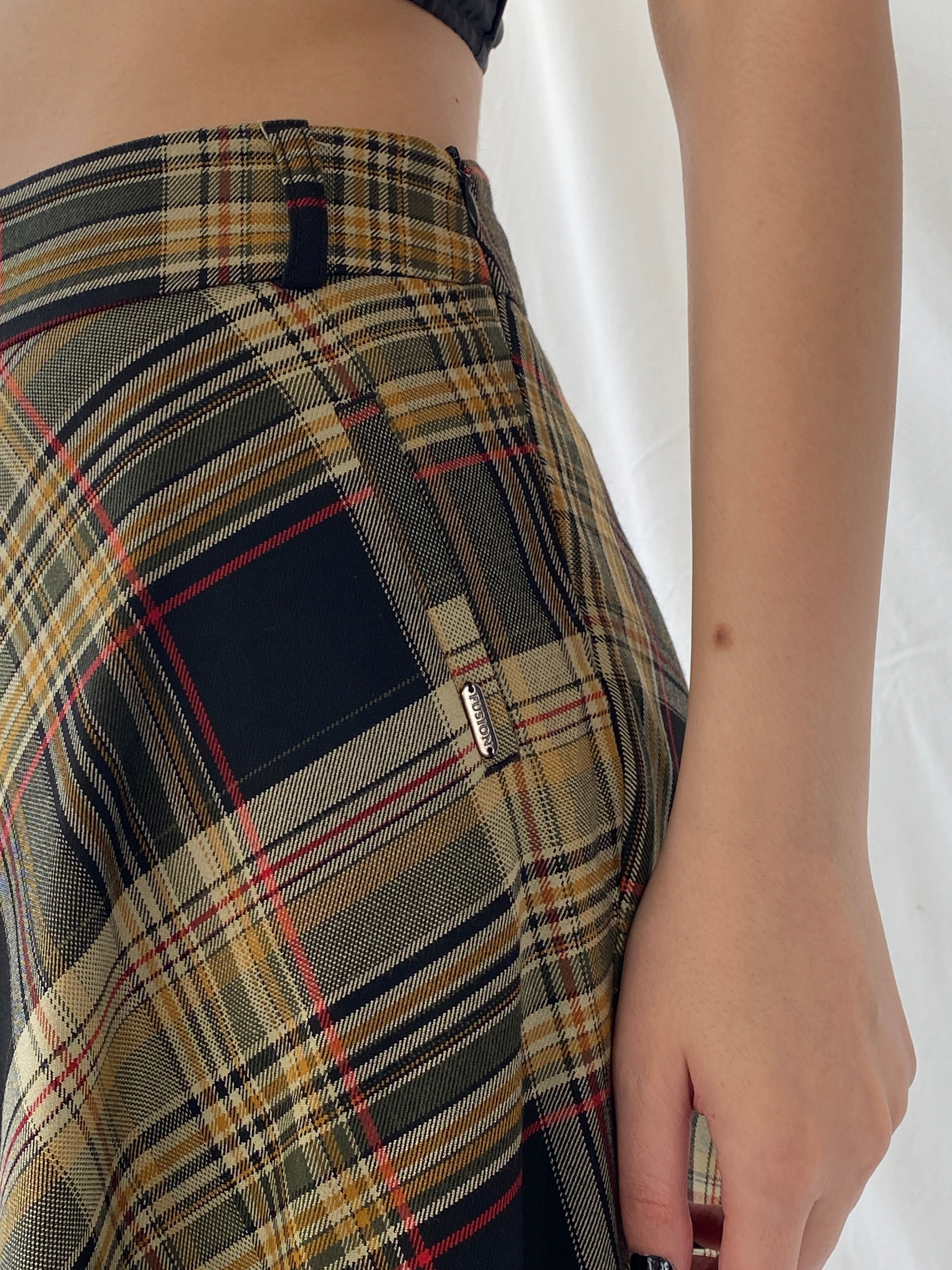 Beautiful Fusion Plaid Flannel Yellow Black Women’s Tartan Short Skirt - M