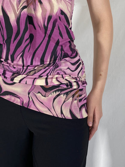 Y2K Charbell Purple Zebra Halter Top with Beaded Straps – M