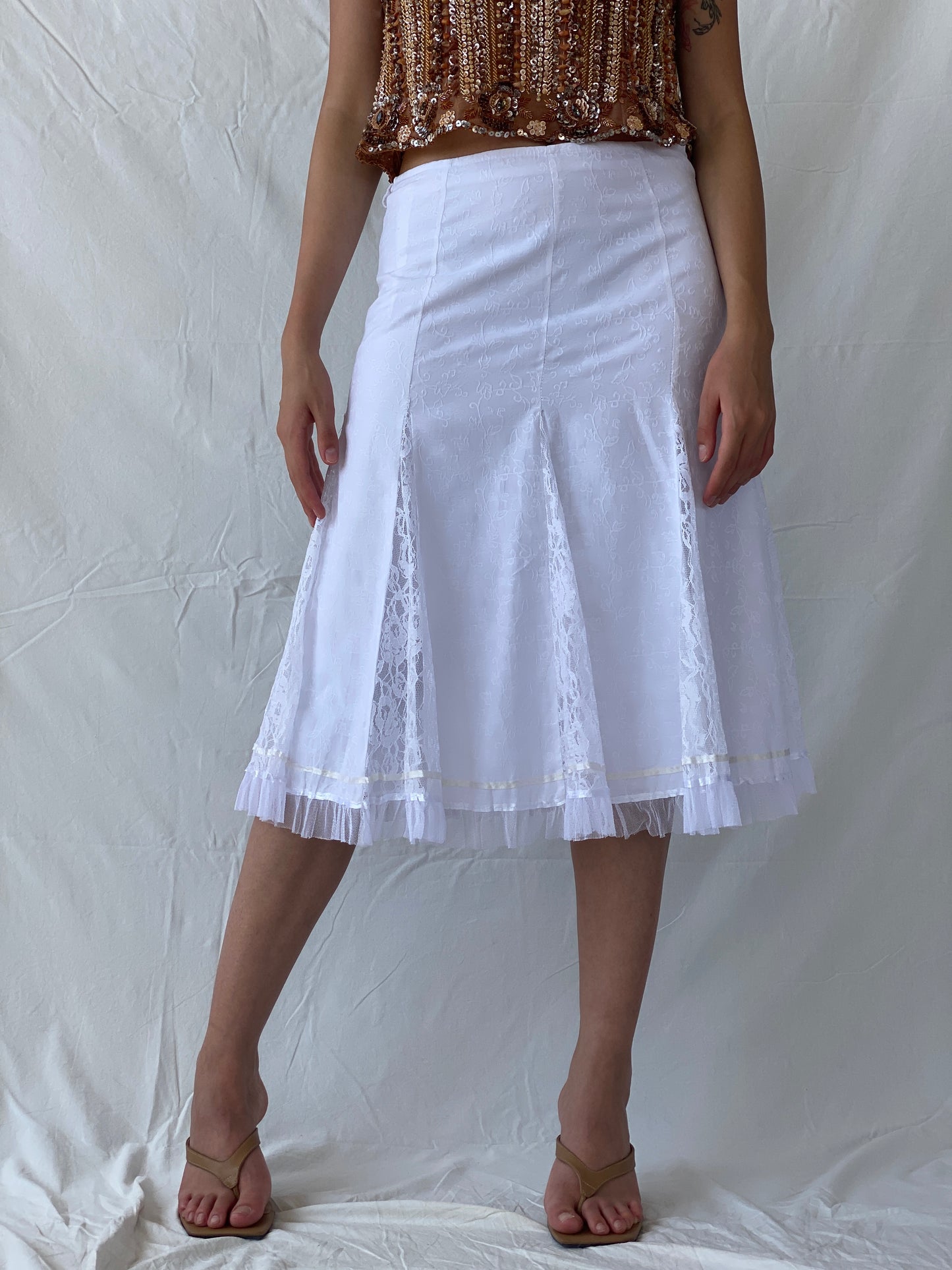 Vintage 00s Olabi Fashion Lace Blend White Midi Skirt - M