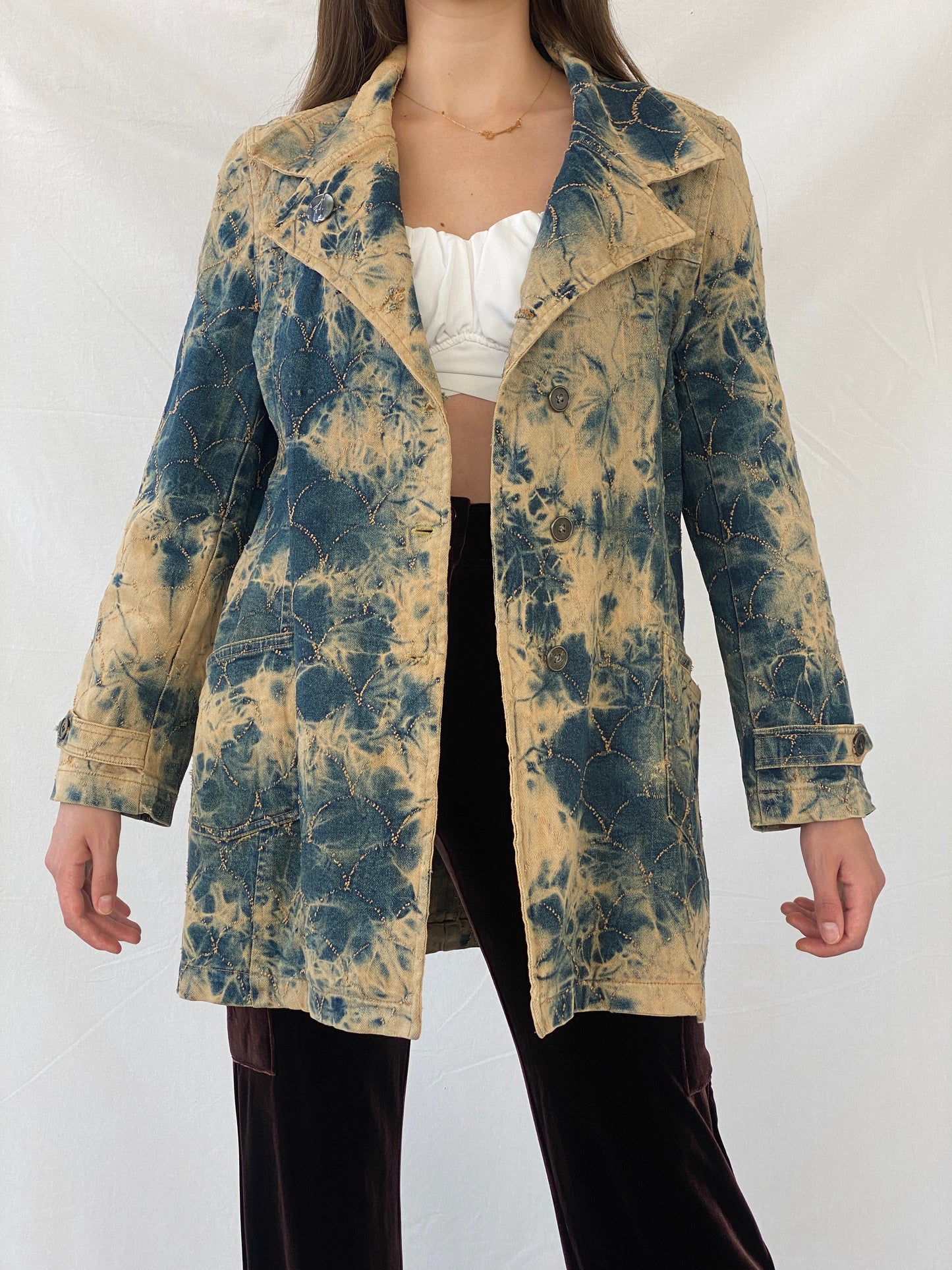 Vintage Bovona Tie Dyed Denim Coat - L