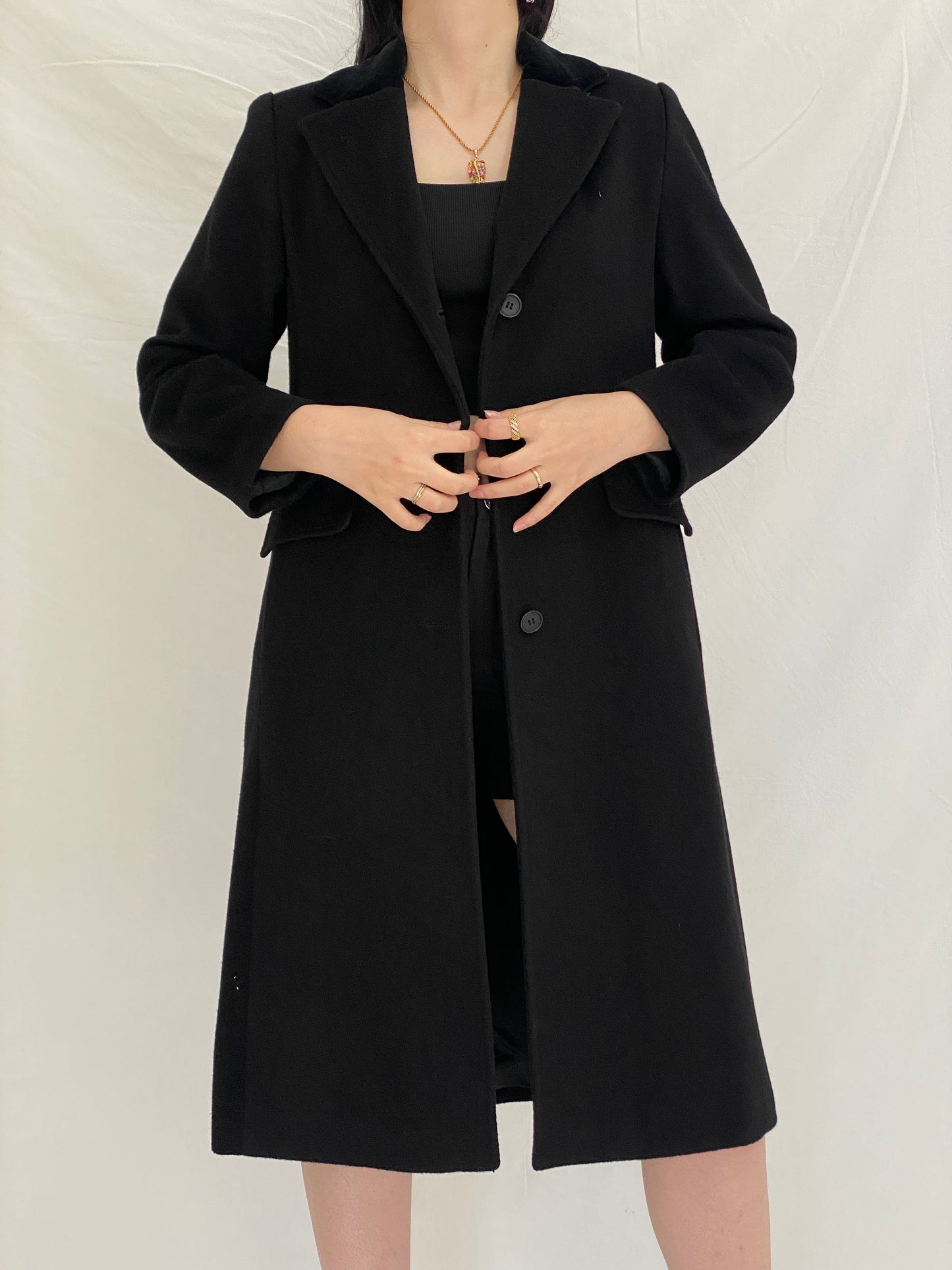 Vintage Albert Nipon Black Wool Classic Tailored Long Coat - S