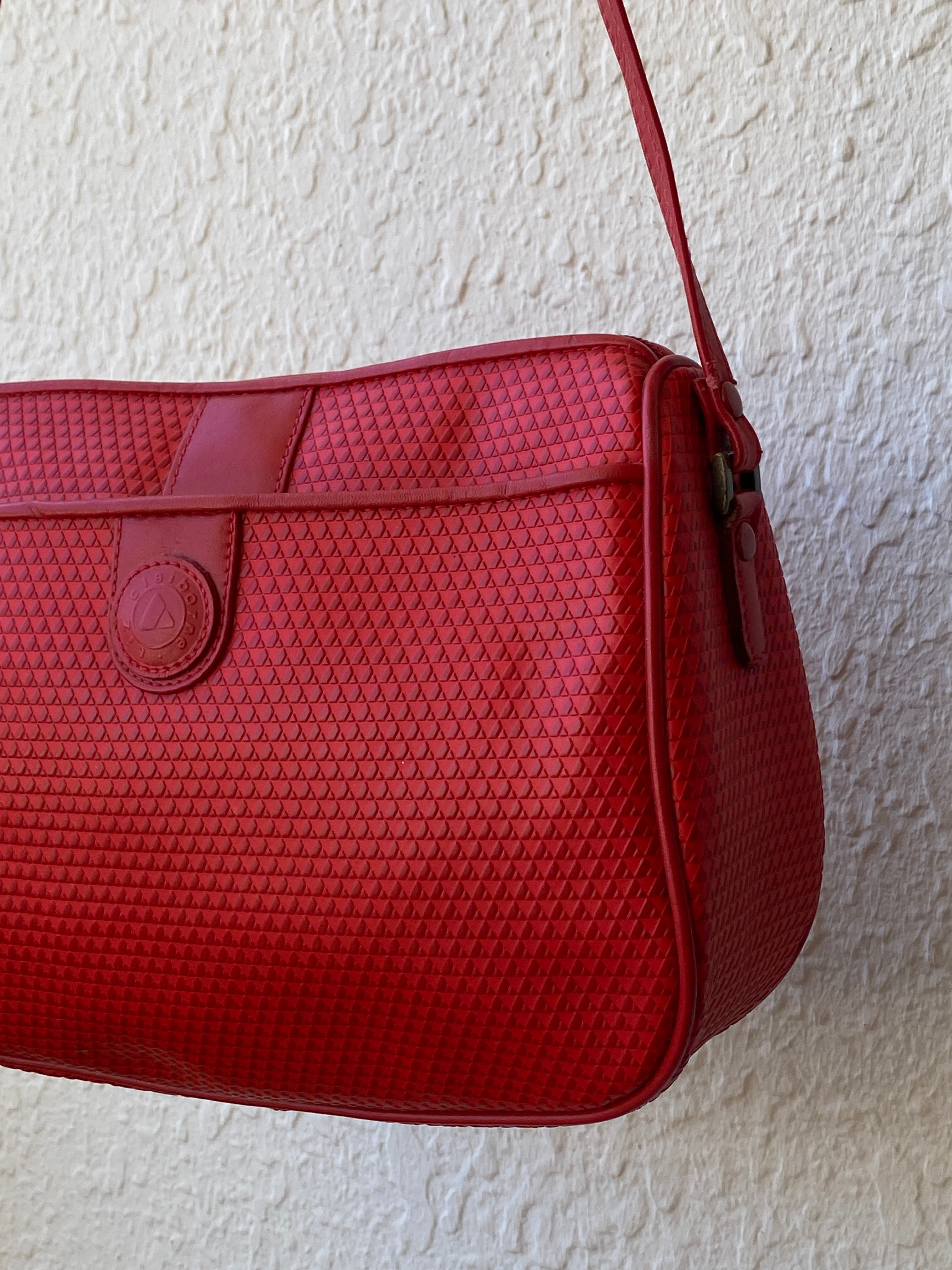 Vintage Liz Claiborne Monogram Red Crossbody Bag with Genuine Leather Trim