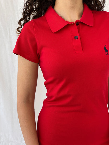Ralph Lauren Polo Assn Red Midi Half Sleeve Tennis Cotton Dress - S