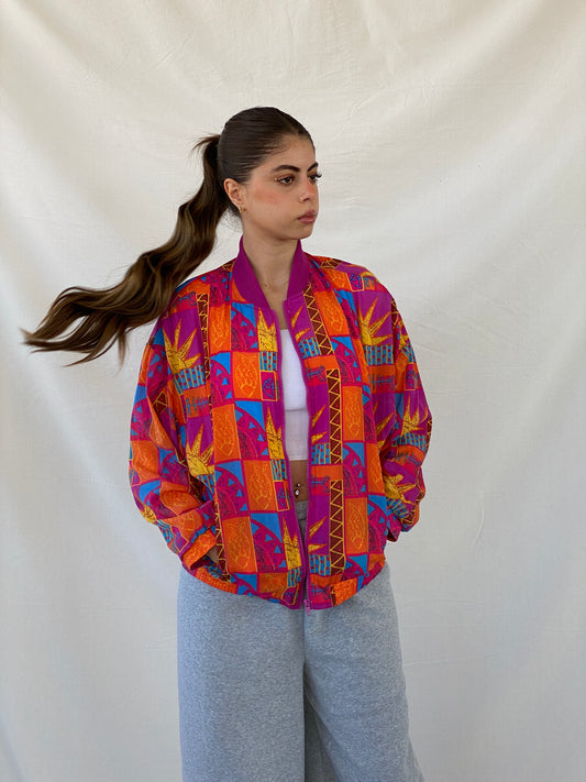 Vintage AVIAT SPORTIF Multicolor Crazy Print Windbreaker Jacket - S