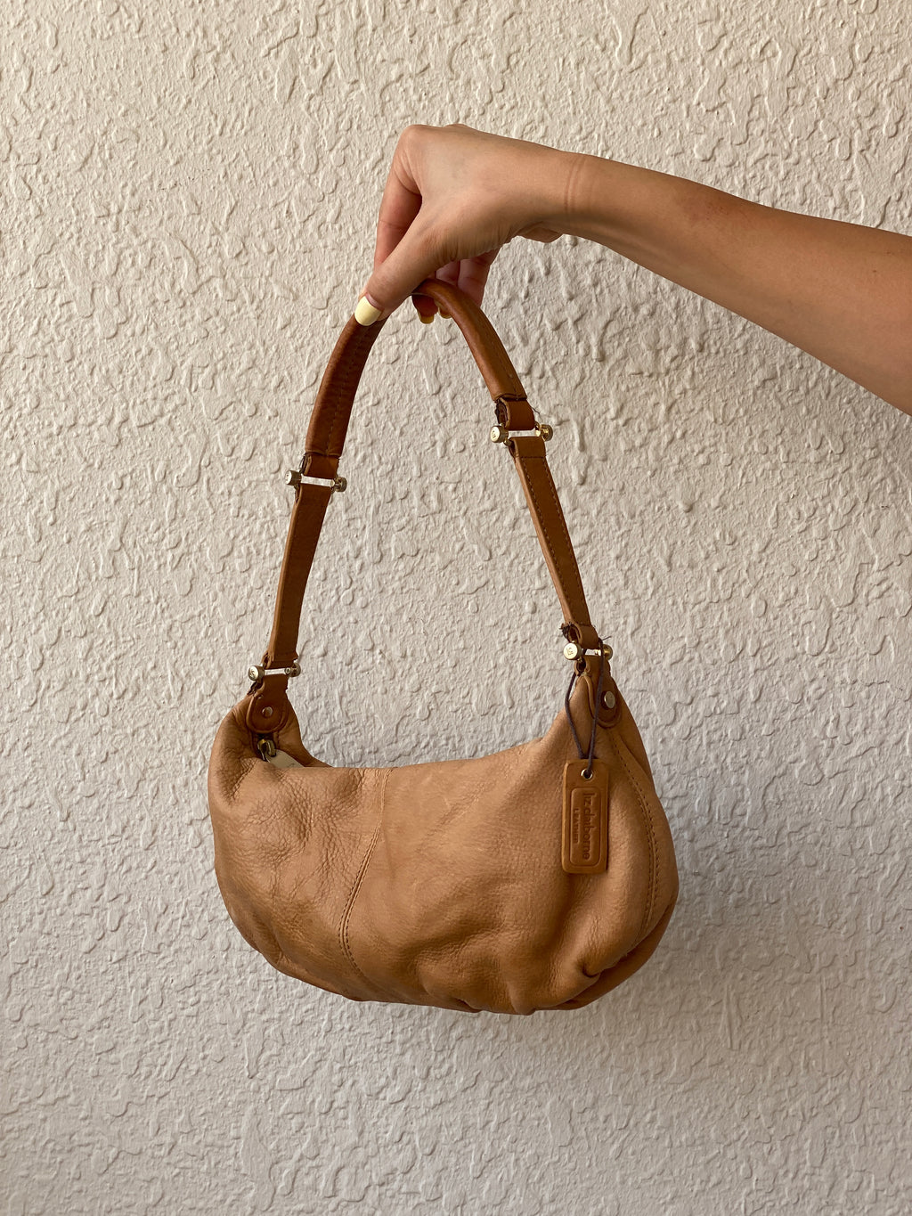 Liz Claiborne Genuine Leather Shoulder Bag Tan Hobo Mini Purse