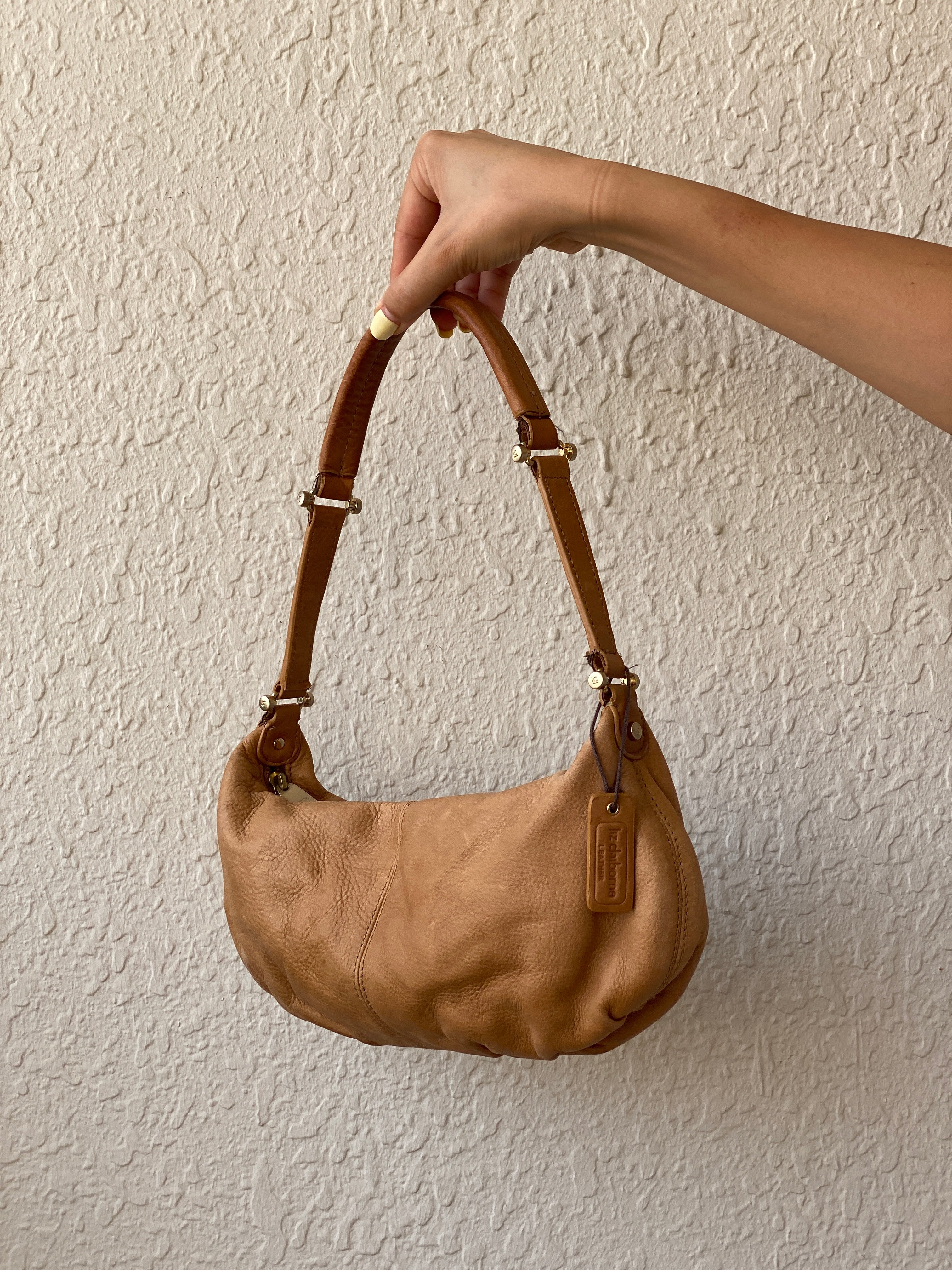 Liz Claiborne Genuine Leather Shoulder Bag Tan Hobo Mini Purse