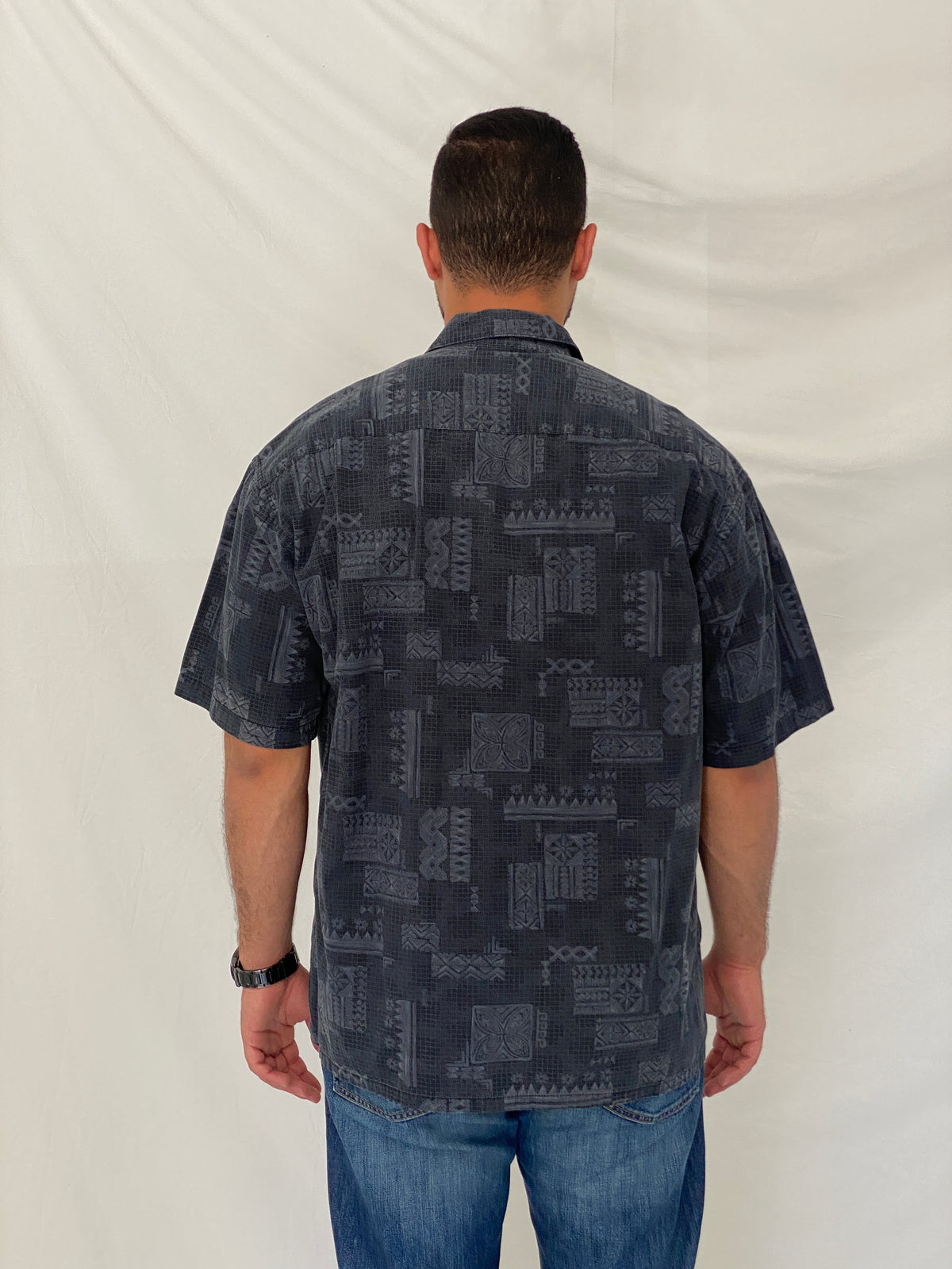 Vintage Batik Bay Navy Tribal Print Cotton Hawaiian Shirt – XL Vintage Batik Bay Navy Tribal Print Cotton Hawaiian Shirt – XL