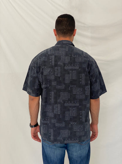Vintage Batik Bay Navy Tribal Print Cotton Hawaiian Shirt – XL
