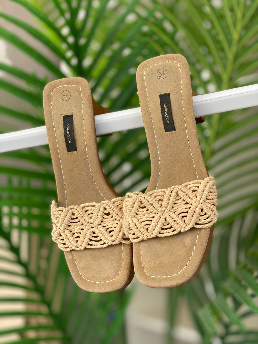 Xhilaration Natural Woven Block Heel Mules – Square Toe Slide Sandals - Size 36EU