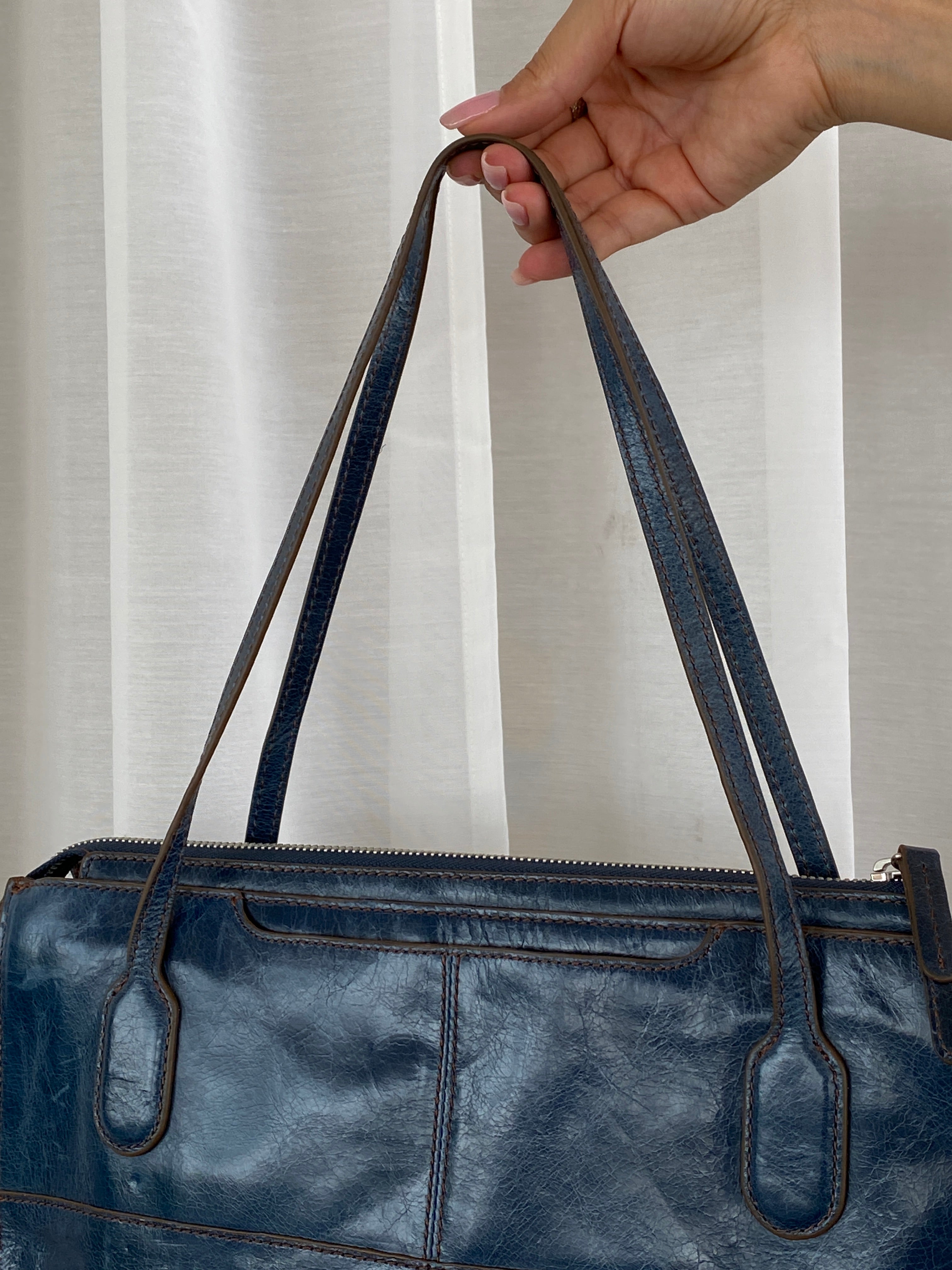 Vintage Hobo The Original Friar Genuine Leather Navy Shoulder Bag