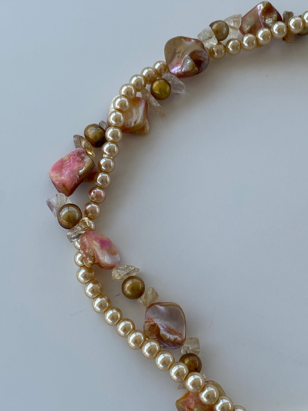 Vintage Baroque Pearl & Shell Bead Necklace – Statement Choker with Natural Stones