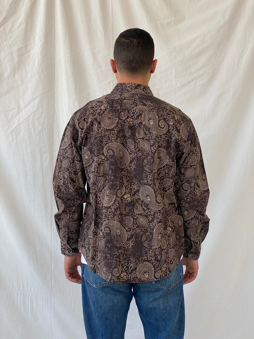 Tom Tailor Sportswear Brown Floral Paisley Print Men’s Long Sleeve Cotton Shirt - XL