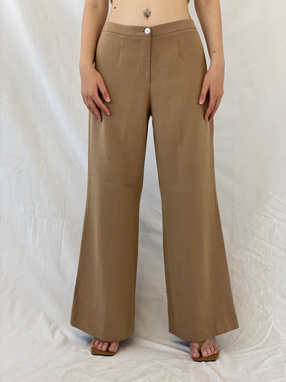 Ashley Brooke Designer Mode Beige Wide Leg Trousers Mid Rise Pants - L