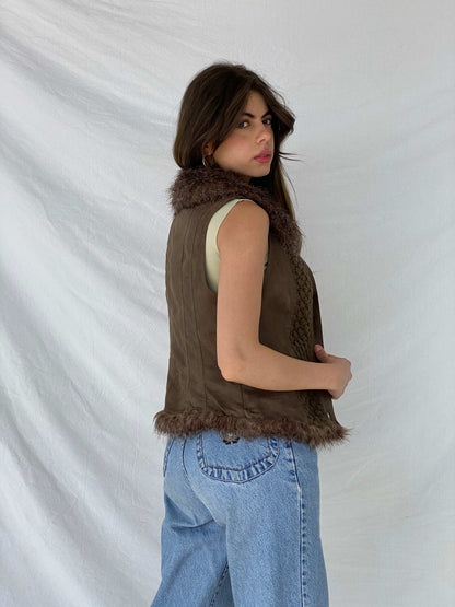 Gorgeous Y2K Suede and Knit Promod Button Up Vest - Balagan Vintage Vest 00s, knitted vest, Mira, NEW IN, vest