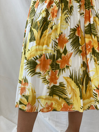 Vintage Orange & Yellow Tropical Print Midi Skirt - L